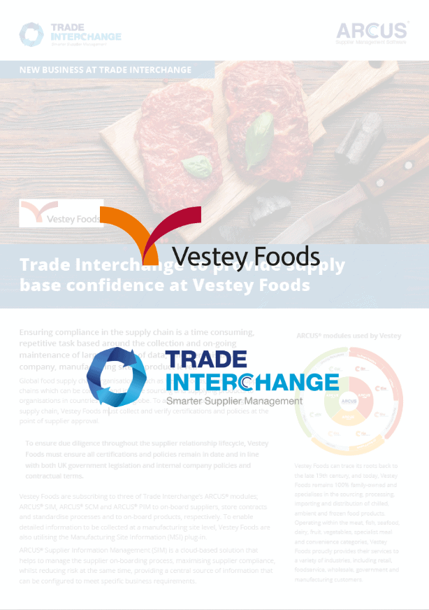 Trade Interchange to provide supply base confidence at Vestey Foods