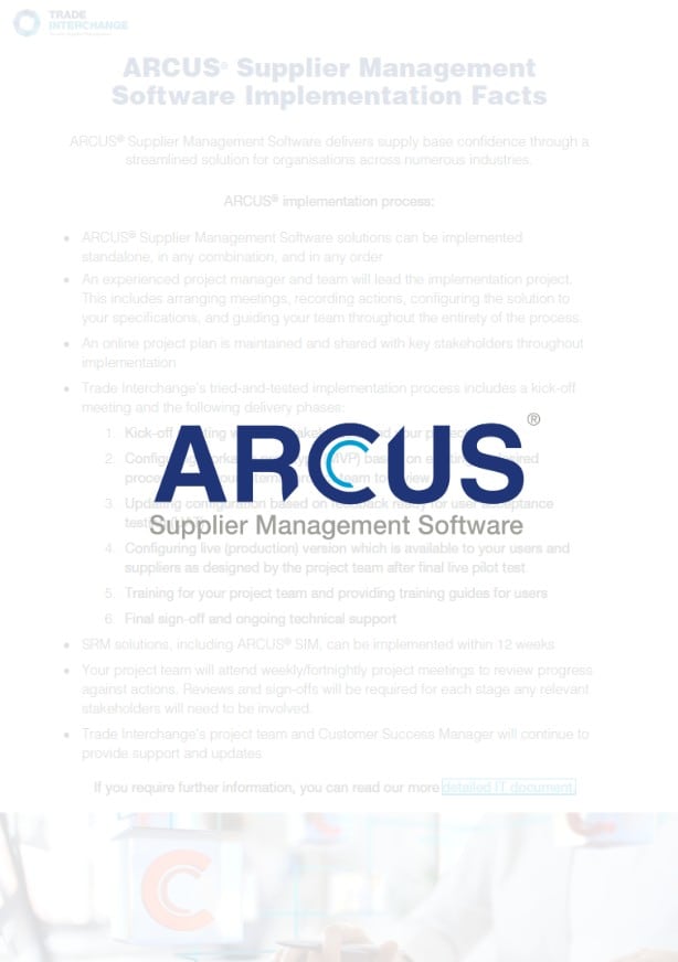 ARCUS® Supplier Management Implementation factsheet